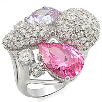 Fashnzfab Rhodium Brass Ring With Aaa Grade Cz In Multi Color In Metallic