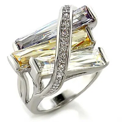 Fashnzfab Rhodium Brass Ring With Aaa Grade Cz In Multi Color In Metallic