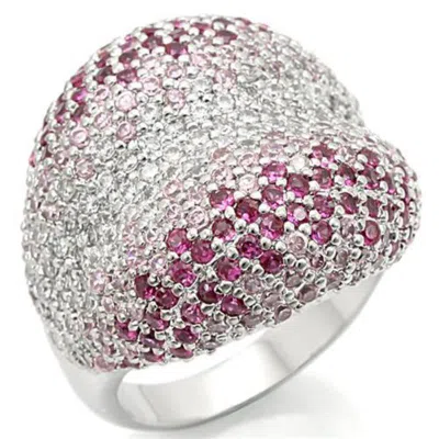 Fashnzfab Rhodium Brass Ring With Aaa Grade Cz In Multi Color In Purple
