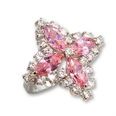 Fashnzfab Rhodium Brass Ring With Aaa Grade Cz In Rose In Metallic