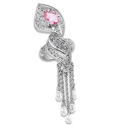 Fashnzfab Rhodium Brass Ring With Aaa Grade Cz In Rose In Metallic