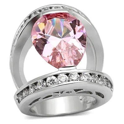 Fashnzfab Rhodium Brass Ring With Aaa Grade Cz In Rose In Multi