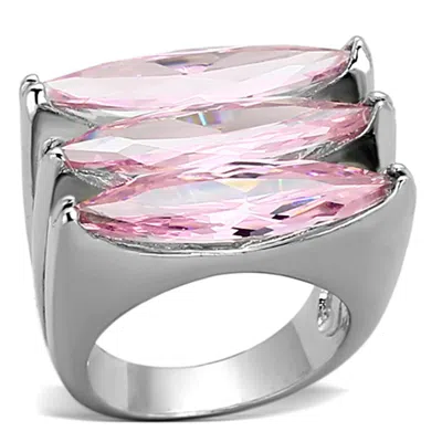 Fashnzfab Rhodium Brass Ring With Aaa Grade Cz In Rose In Multi