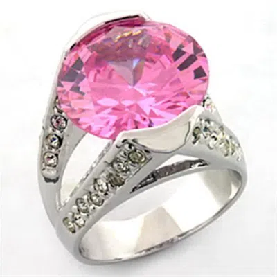 Fashnzfab Rhodium Brass Ring With Aaa Grade Cz In Rose In Multi