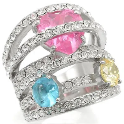 Fashnzfab Rhodium Brass Ring With Aaa Grade Cz In Rose In Pink