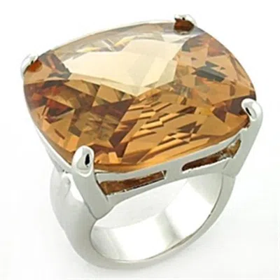 Fashnzfab Rhodium Brass Ring With Aaa Grade Cz In Topaz In Multi