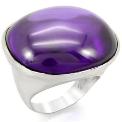 Fashnzfab Rhodium Brass Ring With Genuine Stone In Amethyst In Purple