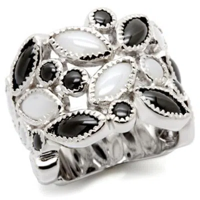 Fashnzfab Rhodium Brass Ring With Milky Cz In Multi Color In Metallic