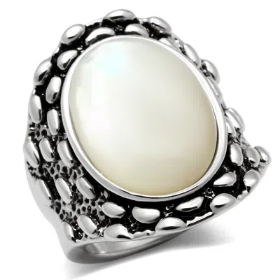 Fashnzfab Rhodium Brass Ring With Precious Stone Conch In White In Multi