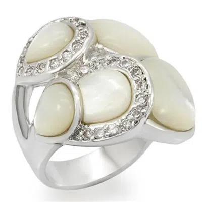 Fashnzfab Rhodium Brass Ring With Precious Stone Conch In White In Silver