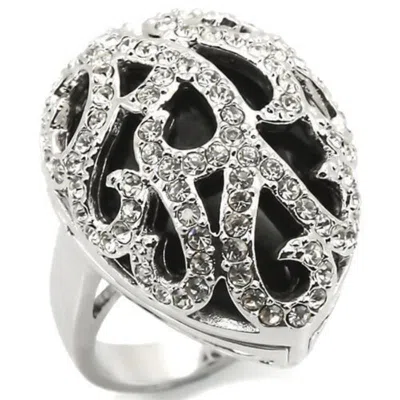 Fashnzfab Rhodium Brass Ring With Semi-precious Agate In Jet In Multi