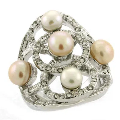 Fashnzfab Rhodium Brass Ring With Semi-precious Pearl In Multi Color In Gold