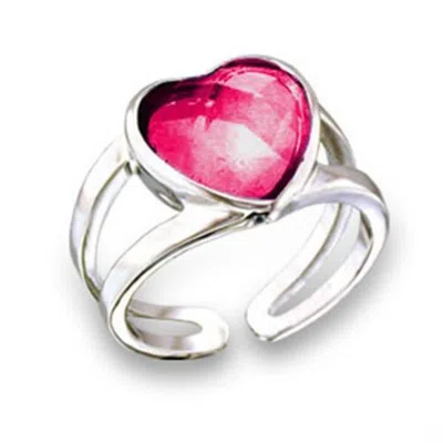 Fashnzfab Rhodium Brass Ring With Synthetic Garnet In Ruby In Metallic