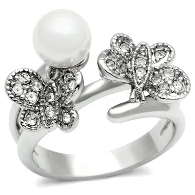 Fashnzfab Rhodium Brass Ring With Synthetic Pearl In White In Multi