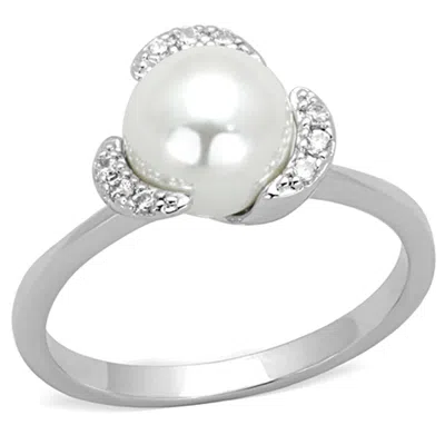 Fashnzfab Rhodium Brass Ring With Synthetic Pearl In White In Multi