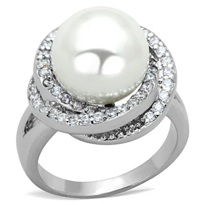 Fashnzfab Rhodium Brass Ring With Synthetic Pearl In White In Multi