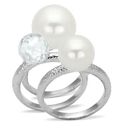 Fashnzfab Rhodium Brass Ring With Synthetic Pearl In White In Neutral