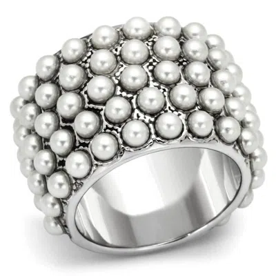 Fashnzfab Rhodium Brass Ring With Synthetic Pearl In White In Silver