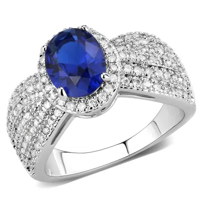 Fashnzfab Rhodium Brass Ring With Synthetic Spinel In London Blue In Multi