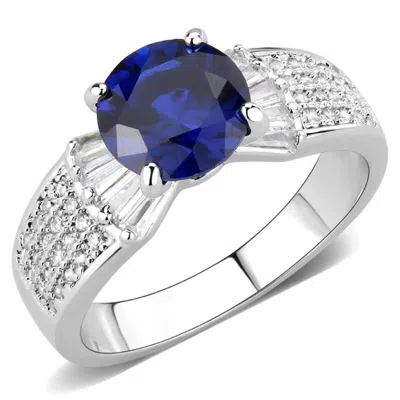 Fashnzfab Rhodium Brass Ring With Synthetic Spinel In London Blue In Multi