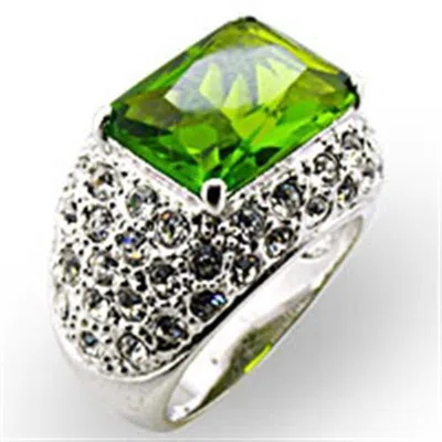 Fashnzfab Rhodium Brass Ring With Synthetic Spinel In Peridot In Silver