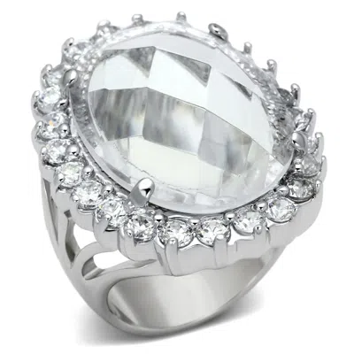 Fashnzfab Rhodium Brass Ring With Synthetic Synthetic Glass In Clear In Metallic