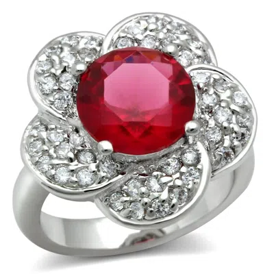Fashnzfab Rhodium Brass Ring With Synthetic Synthetic Glass In Siam In Purple