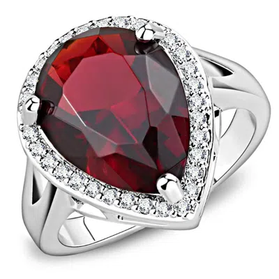 Fashnzfab Rhodium Brass Ring With Synthetic Synthetic Glass In Siam In Burgundy