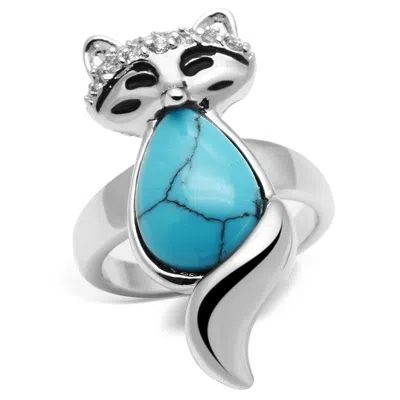 Fashnzfab Rhodium Brass Ring With Synthetic Turquoise In Sea Blue In Multi