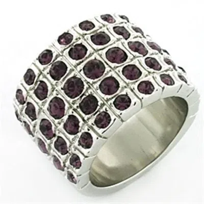 Fashnzfab Rhodium Brass Ring With Top Grade Crystal In Amethyst In Metallic