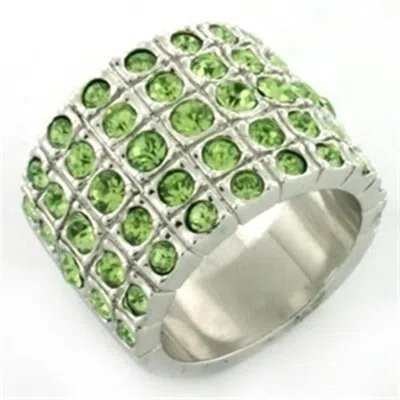 Fashnzfab Rhodium Brass Ring With Top Grade Crystal In Apple Green Color
