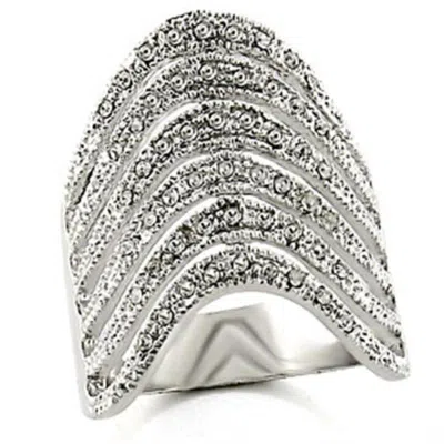 Fashnzfab Rhodium Brass Ring With Top Grade Crystal In Clear In Multi