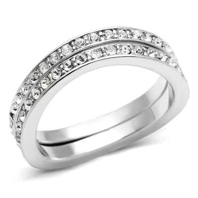 Fashnzfab Rhodium Brass Ring With Top Grade Crystal In Clear In Neutral