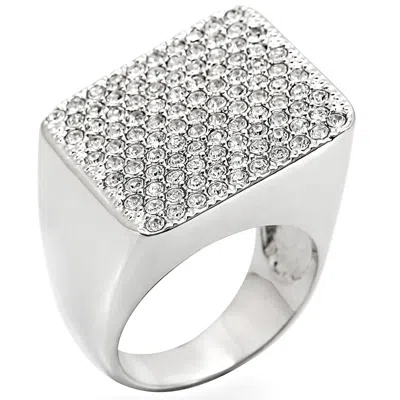 Fashnzfab Rhodium Brass Ring With Top Grade Crystal In Clear In Pattern