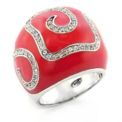 Fashnzfab Rhodium Brass Ring With Top Grade Crystal In Clear In Red