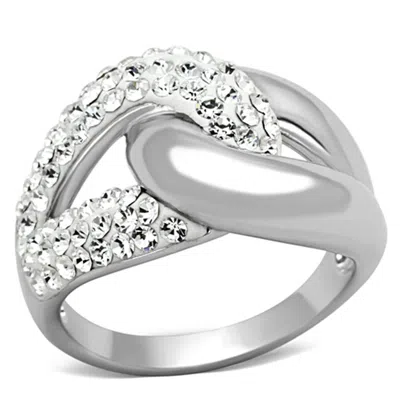 Fashnzfab Rhodium Brass Ring With Top Grade Crystal In Clear In Silver