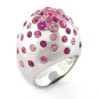 Fashnzfab Rhodium Brass Ring With Top Grade Crystal In Multi Color In Metallic