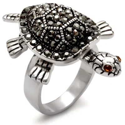 Fashnzfab Rhodium Brass Ring With Top Grade Crystal In Multi Color In Red