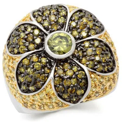 Fashnzfab Rhodium+gold+ Ruthenium Brass Ring With Aaa Grade Cz In Multi Color In Neutral