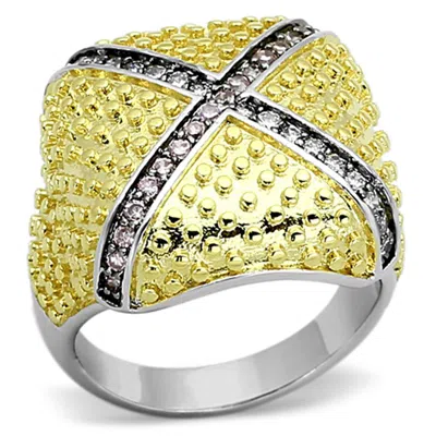 Fashnzfab Rhodium+gold+ Ruthenium Brass Ring With Aaa Grade Cz In Rose In Multi