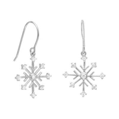 Fashnzfab Rhodium Plated 8 Point Cz Snowflake Earrings In Silver