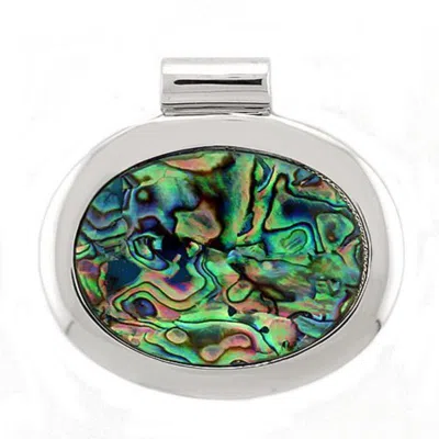 Fashnzfab Rhodium Plated 925 Sterling Silver Pendant With Natural Conch In Rainbow Color In Black