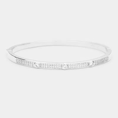 Fashnzfab Rhodium Plated Aaa Cz Cubic Zirconia Round Evening Bracelet Silver
