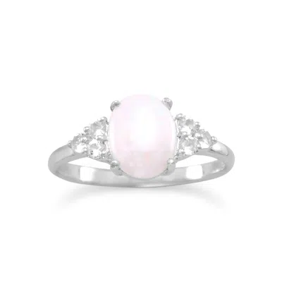 Fashnzfab Rhodium Plated Australian Opal And White Topaz Ring In Metallic