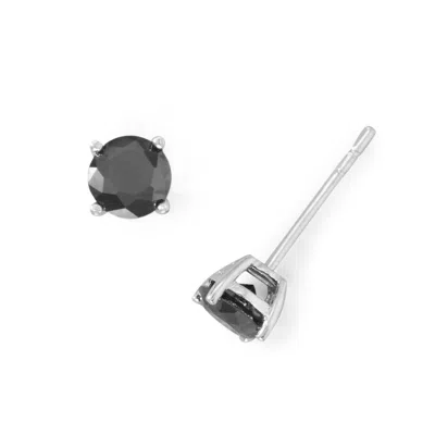 Fashnzfab Rhodium Plated Black Cz Stud Earrings In Pattern