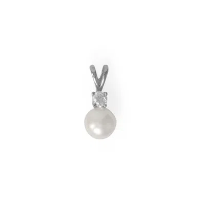 Fashnzfab Rhodium Plated Cz And Cultured Freshwater Pearl Slide In Pattern