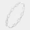 Fashnzfab Rhodium Plated Cz Embellished Open Oval Link Bangle Evening Bracelet Silver In Silver