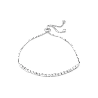 Fashnzfab Rhodium Plated Cz Friendship Bolo Bracelet In Multi