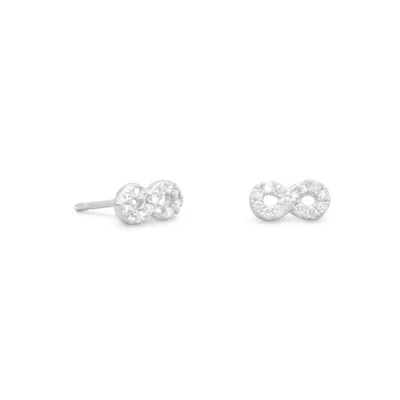 Fashnzfab Rhodium Plated Cz Infinity Earrings In Pattern