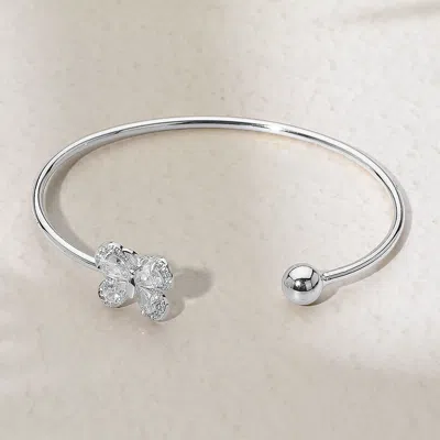Fashnzfab Rhodium Plated Cz Stone Butterfly Tip Cuff Bracelet Silver In Metallic
